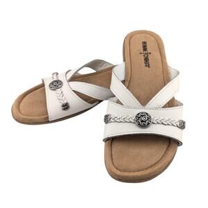 Minnetonka Siesta Sandals Womens 7 White Braided Leather Slides Festival Boho